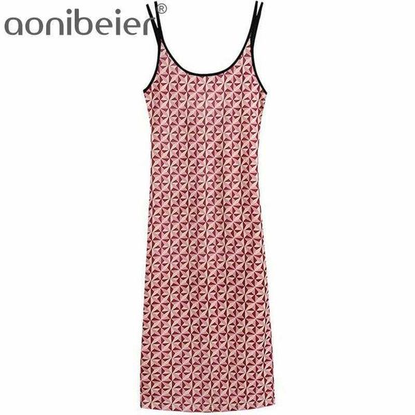 

fashion geometric print bodycon party dress summer sleeveless u back spaghetti strap women casual midi female 210604, Black;gray