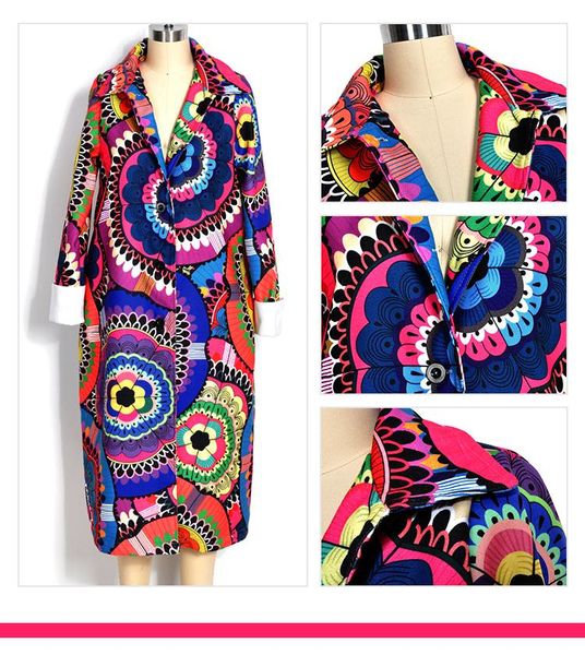 

women's wool & blends coat female 2021 fashion women autumn vintage print trench casual long cardigan outerwear oversize, Black