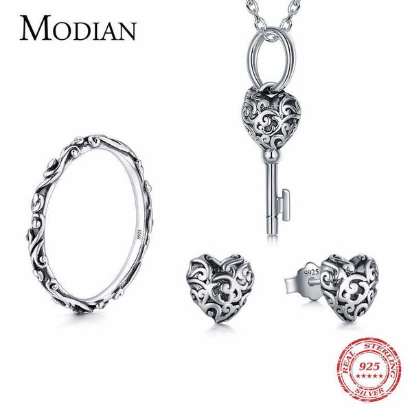 

100% real 925 sterling silver vintage jewelry sets classic fashion with ring necklace pendant for women wedding 210707