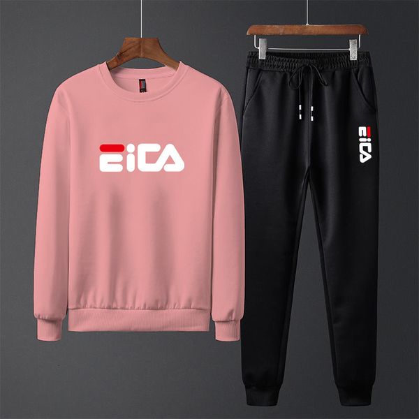 

2021 trendy leisure autumn men's korean slim fit fashion printed round neck sweater suit, Gray