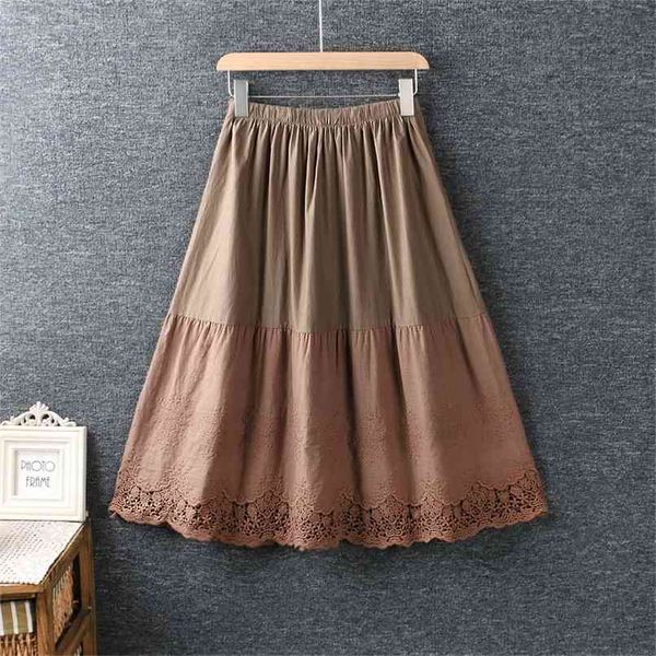 

cotton plus size vintage floral embroidery high waist summer casual loose for woman skirts womens skirt clothes 210517, Black