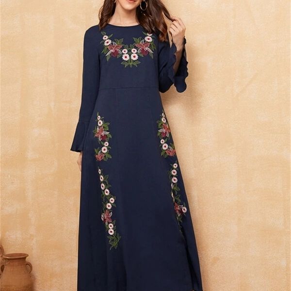 

fashion women's embroidered flower applique flare sleeve s, Black;gray