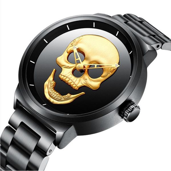 

wristwatches biden 3d skull personality retro fashion men's watch cool men quartz creative clock relogio masculino, Slivery;brown