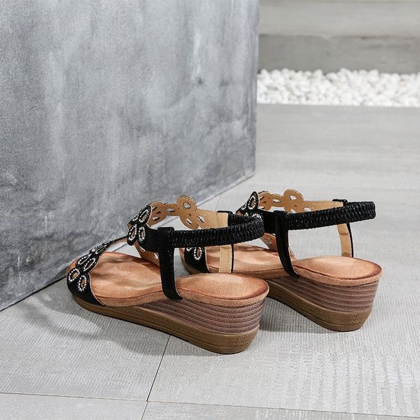 

dress shoes woman summer sandals 2021 fashion elastic band wedges female women footwear ladies beach women's crystal plus size 42, Black