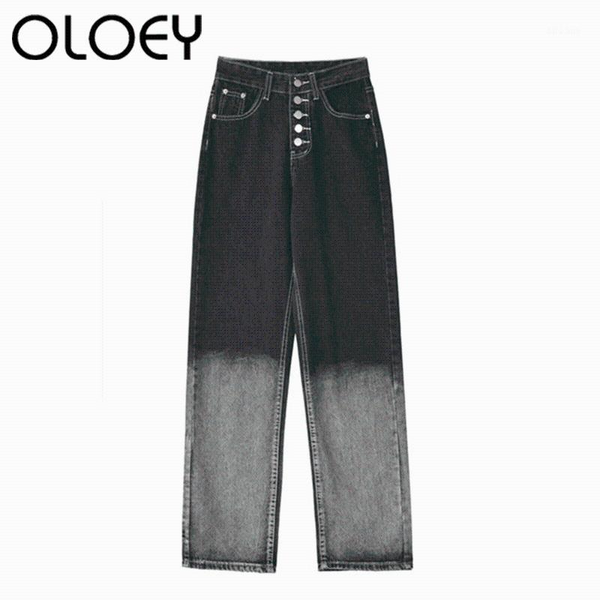 

double color streetwear fashion long jeans straight pants vintage loose denim women high waist trousers 2021 spring summer women's, Blue