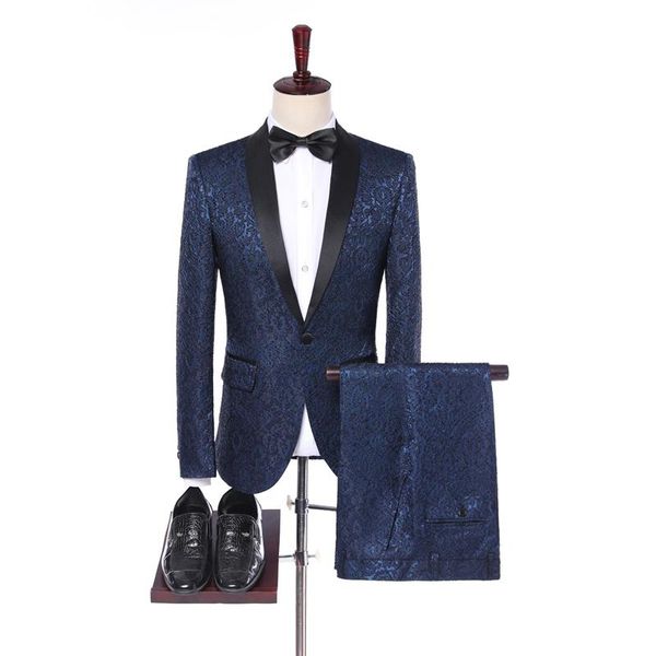 

men's suits & blazers real po 2022 latest coat pant designs elegant formal blue costume homme 2 piece floral tuxedo men suit set smokin, White;black