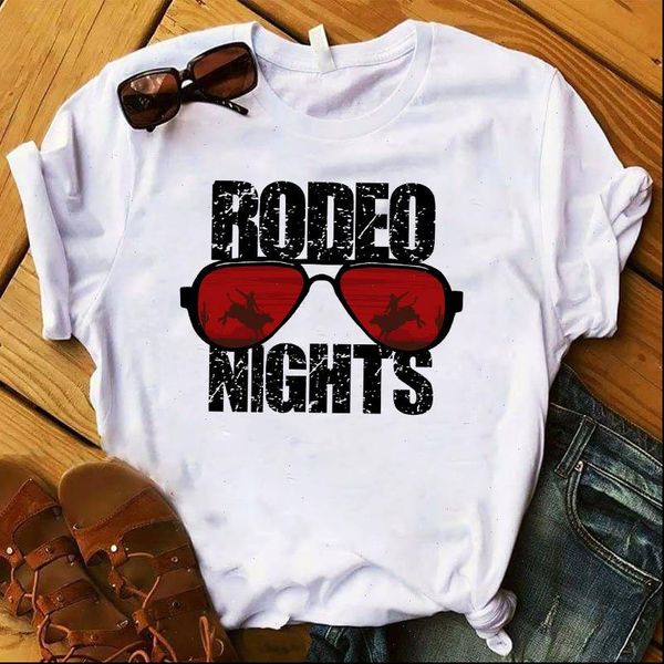 

womens t shirts women rodeo nights glasses horse fashion printed graphic tshirt female camisas tee shirt ladies clothes, White