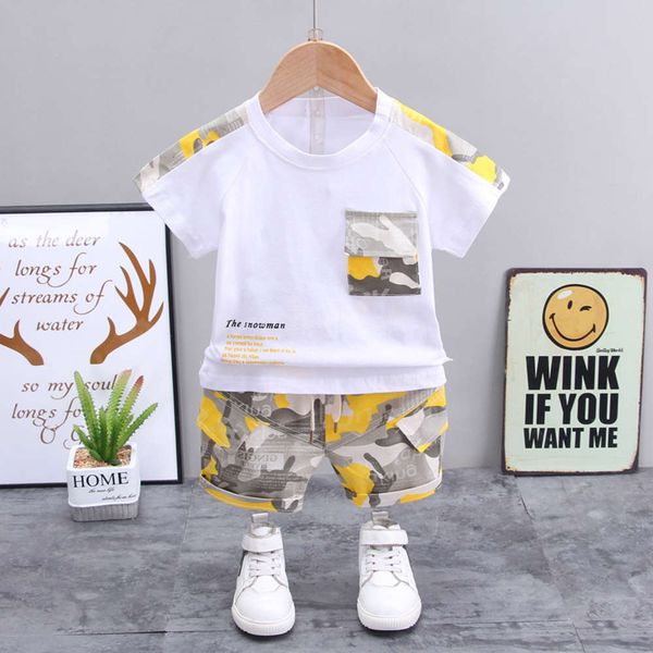 

summer children's wear korean baby boys' suit short sleeve two piece set fashion, White