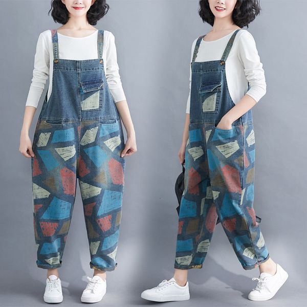 

sleepwear denim female overalls loose spring jeans standard jumpsuit printed casual fashion cowboy ~k694 pants uxo5, Black;red