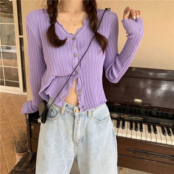 

women's sweaters women autumn casual avocado purple cropped soft sweater vintage knit cardigan 8dm5, White;black