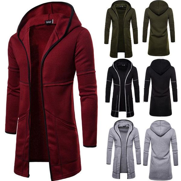 

men's hoodies & sweatshirts overcoat solid cardigan outwear fashion style men casual long coat trench warm winter autumn tren, Black