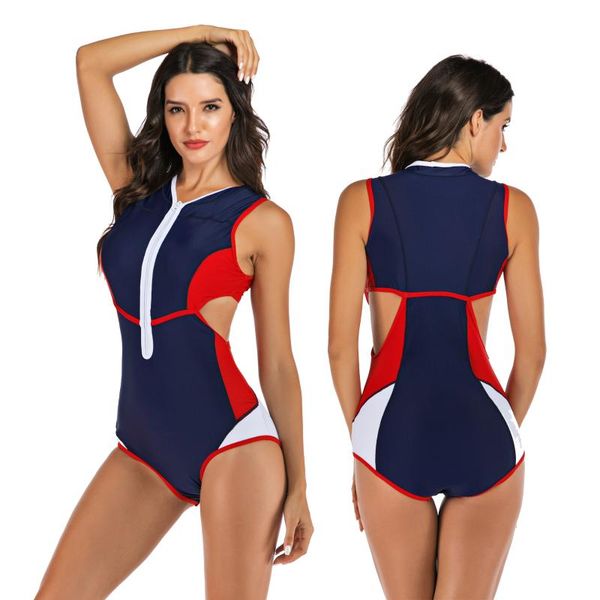 

one-piece suits fashion one piece swimsuit womens bodysuit zipper rainproof sports beachwear xxl