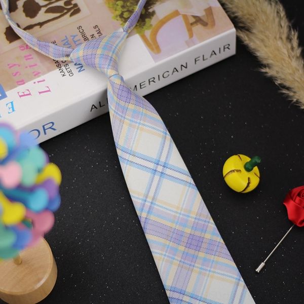 

k3ji jk women's plaid japanese female neck ties rubber band high school uniform lazy rubber band tie, Blue;purple