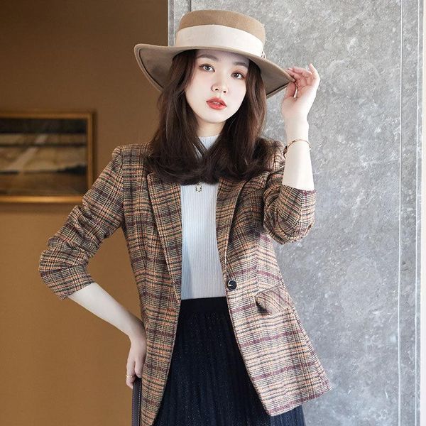 

women's suits & blazers high-quality blazer office plaid suit autumn and winter temperament casual slim long-sleeved jacket coat, White;black