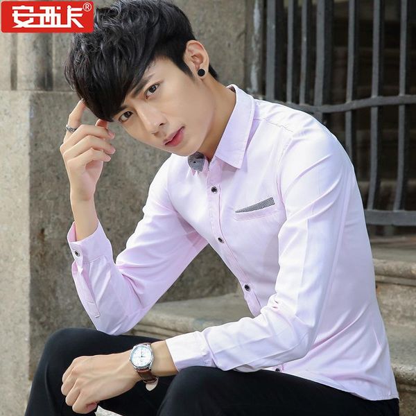 

men's casual shirts summer long sleeve shirt personality trend daily slim korean youth all-match loose solid color lapel cardig, White;black