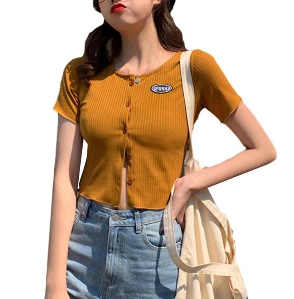 

women's cardigan slim round neck short sleeve ribbed for party vacation travel dating t-shirt, White