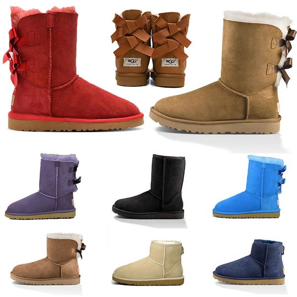 

uggs snow boots womens shoes winter short bow mini fur luxurys designer boot australia australian black navy blue pink satin middle ankle bo
