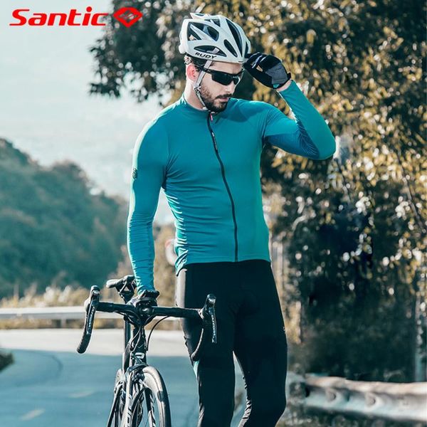

racing jackets santic men cycling jersey long sleeves comfortable breathable sun-protective asian size road bike mtb de ciclismo, Black;red
