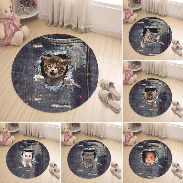

bath mats european 3d three-dimensional flower round mat cute animal pattern bedroom door living room crystal velvet non slip floor carpet