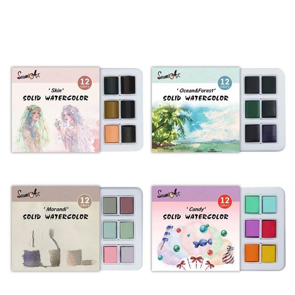 

gift sets 12colors solid watercolor set skin/ocean/candy/morandi water color paint for cartoon & drawing art supplies
