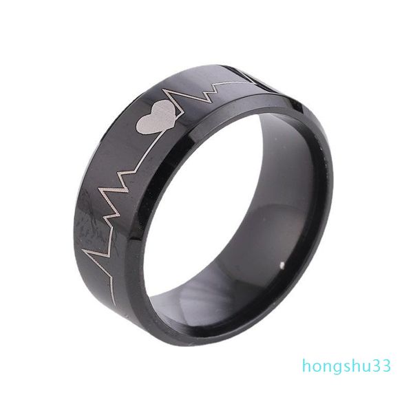 

cluster rings ring for men stainless steel titanium metal retro electrocardiogram wave heartbeat friend couple gifts anillos para hombre, Golden;silver