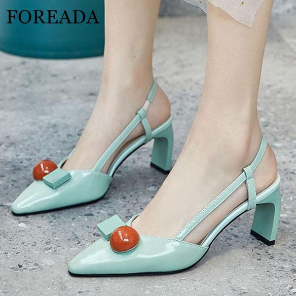 

dress shoes foreada woman slingbacks natural genuine leather high heels pointed toe chunky heel female pumps black size 42