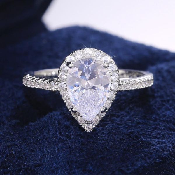 

wedding rings caoshi classic bridal for women silver color water drop pear cubic zirconia accessories ladies party jewelry gifts, Slivery;golden