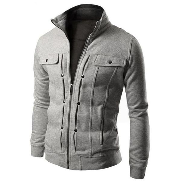 

spring men stand collar long sve zip pock slim et coat plus size men's clothing 2021, Black;brown