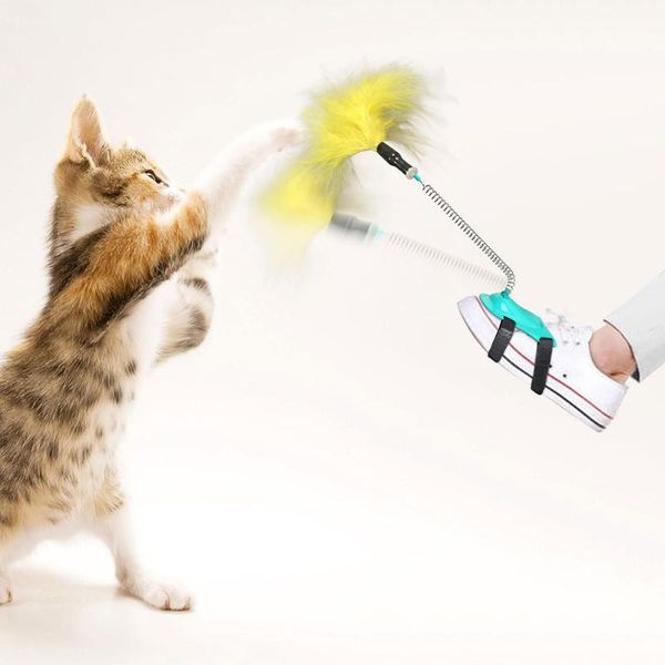 

cat toys feather rod kitten playing sticks foot spring teaser funny pet supplies for household animals cats entertainment