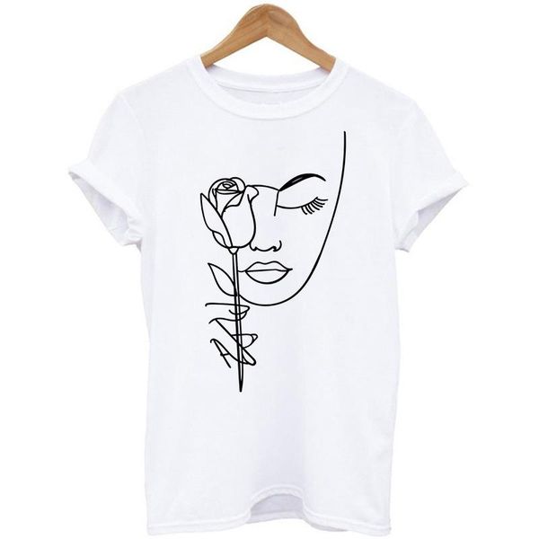 

women's t-shirt flowers face abstract simple women high elasticity casual funny t shirt gift for lady yong girl tee drop ship tshirt, White