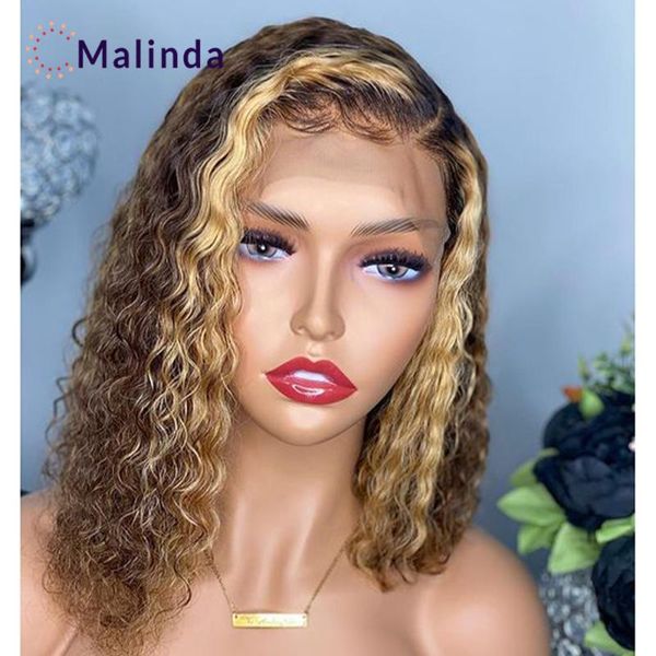 

lace wigs kinky curly wig for black women blonde human hair pre plucked bleached knots 150% brazilian remy, Black;brown