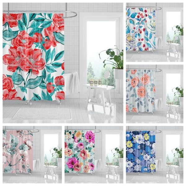 

shower curtains watercolor painting curtain floral printed waterproof fabric bathtub for bathroom decoration with plastic hook