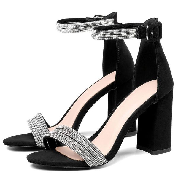 

sandals lapolaka plus size 45 square high heels summer black crystals classic elegant office modern lady shoes woman