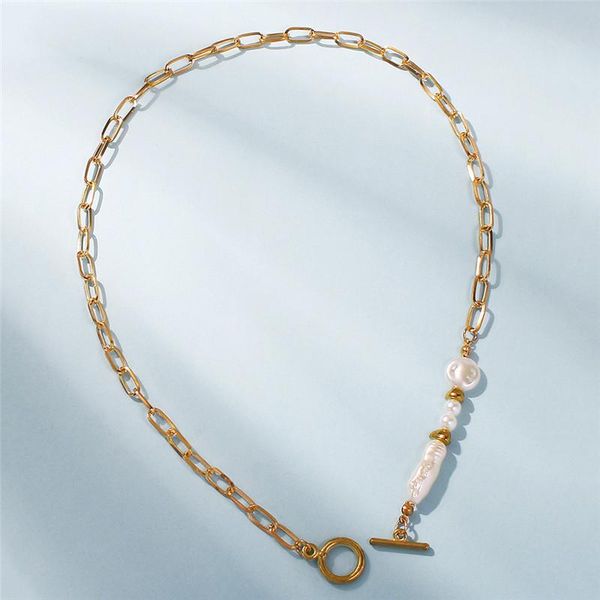 

chains 2021 freshwater pearl necklace for women ot buckle asymmetric clavicle chain decoration jewelry, Silver