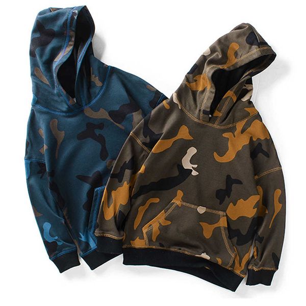 

children long-sleeved t-shirt spring 2021 new children sweater camouflage trend thickening boys hooded sweater baby boys clothes g0917, Black