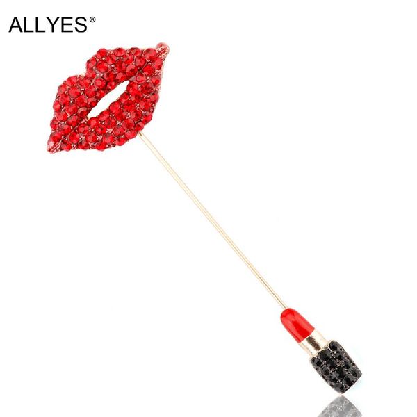 

pins, brooches allyes rhinestone red lips for women long pin brooch lipstick design party dress accessories fashion jewelry, Gray