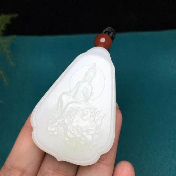 

lockets j06#hetian jade white guanyin pendant, oil run, Silver