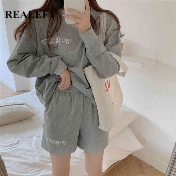 

autumn letter tracksuits womens two peices set leisure outfits oversized sweatshirt high waist shorts suits 210428, White