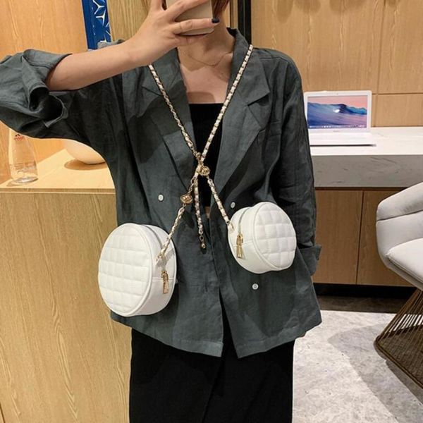 

designer luxurymini lattice round crossbody bag 2021 fashion new pu leather womens designer handbag chain shoulder messenger bag