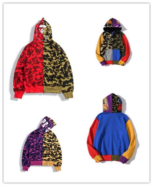 Trendy Brand Herren- und Damen-Hoodies Hai Mund Stickbuchstaben Sportswear Coat Jogger Jugend Reißverschluss Sweatshirt Camouflage Hip-Hop-Pullover