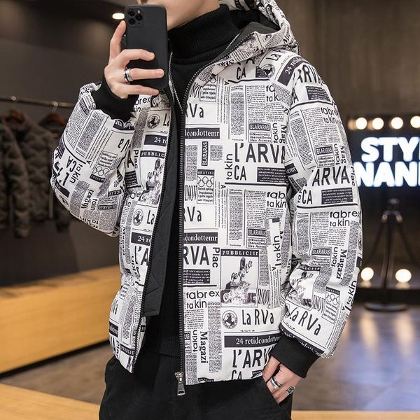 

new men's down & parkas winter cotton padded coats men thicken pilot zipper jacket fashion letter printed hooded bomber outerwear 2022d, Black
