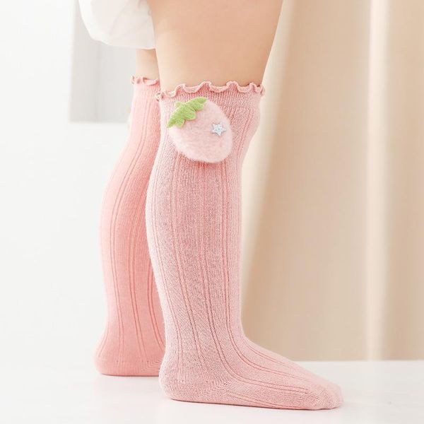 

socks solid color strawberry long baby sock autumn winter warm infant toddler soft elastic knee high born girl boy ruffle, Pink;yellow