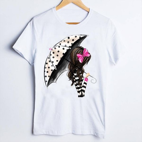 

tees print cartoon striped womens t shirt girl fashion casual 90s clothes clothing female, White