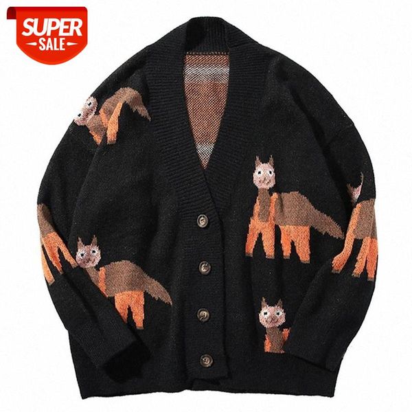 

hip hop knitted sweater men 2021 vintage alpaca pattern harajuku oversize streetwear loose cardigan pullover women #yp1n, White;black