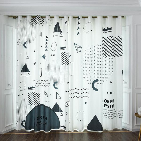 

curtain & drapes simple white blackout custom digital print geometric pattern thermal insulated window living room bedroom