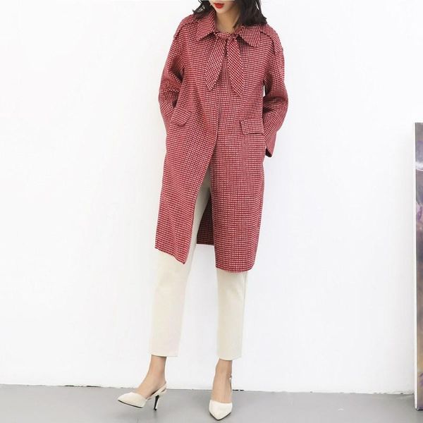 

women's wool & blends 100% coat spring women 2021 plaid cashmere female long collar design cultivate morality, Black