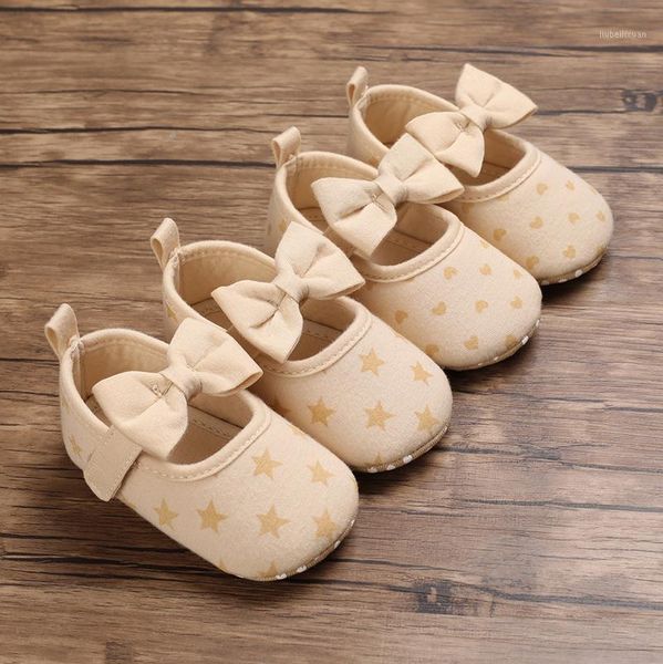 

first walkers baby girls princess dress shoes cute star heart print mary jane flats with bowknot prewalker anti-slip toddler1