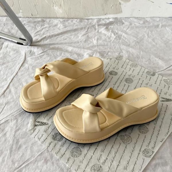 

slippers women 2021 summer outer wear beach basual slides female white wedges fashion platform thick sole sandals, Black