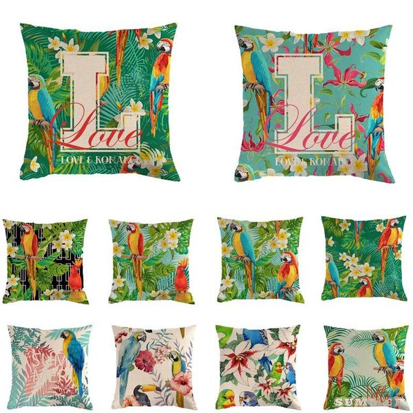 

cushion/decorative pillow 45*45cm green palm leaf parrot cotton linen throw cushion cover home decoration sofa bed decor decorative pillowca