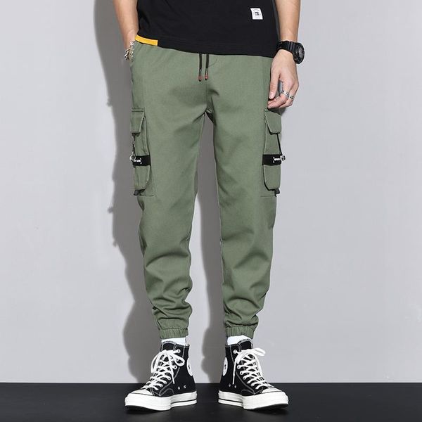 

men's pants 2021 classic joggers korean fashion brand cargo hip hop streetwear multi pocket trousers plus size m-8xl, Black